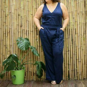Universal Standard Luna Linen Sleeveless Jumpsuit Navy Size M (18-20)